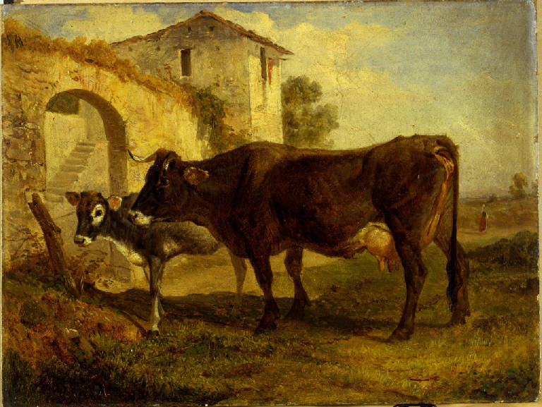 Ritorno dal pascolo, buoi (dipinto) - ambito italiano (secc. XIX/ XX)