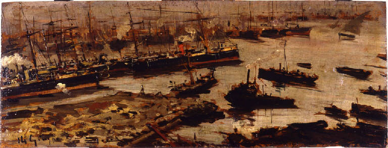 Il porto di Genova, porto di Genova (dipinto) di Mariani Pompeo (terzo quarto sec. XIX)