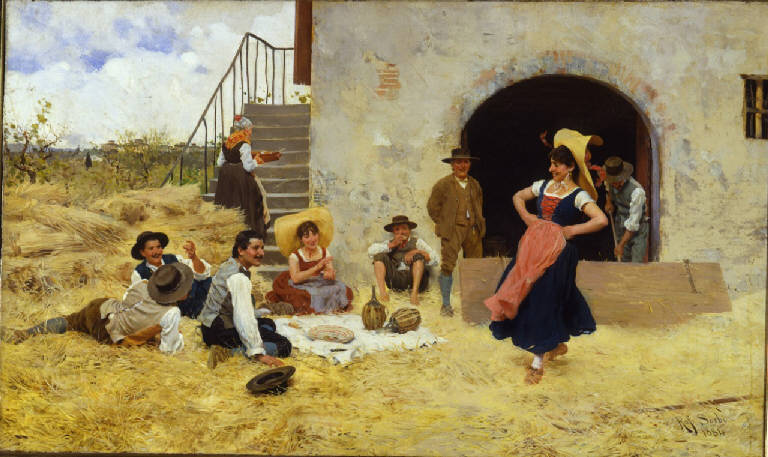 La danza sull'aia, danza di contadini (dipinto) di Sorbi, Raffaello (ultimo quarto sec. XIX)