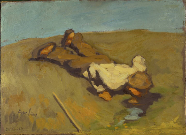 Die quelle, La sorgente, contadino (dipinto) di Egger-Lienz Albin (primo quarto sec. XX)