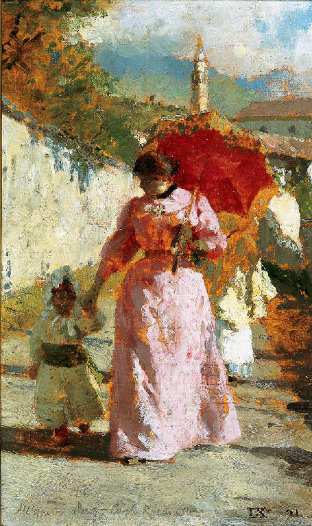 La passeggiata, Mamma con bambino, donna con bambina a passeggio (dipinto) di Nono Luigi (ultimo quarto sec. XIX)