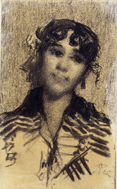 Testa di donna, ritratto femminile (disegno) di Segantini Giovanni (ultimo quarto sec. XIX)