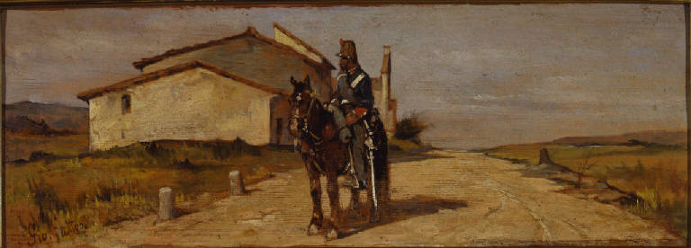 Soldato a cavallo, Carabiniere a cavallo in perlustrazione, carabiniere a cavallo (dipinto) di Fattori, Giovanni (seconda metà sec. XIX)