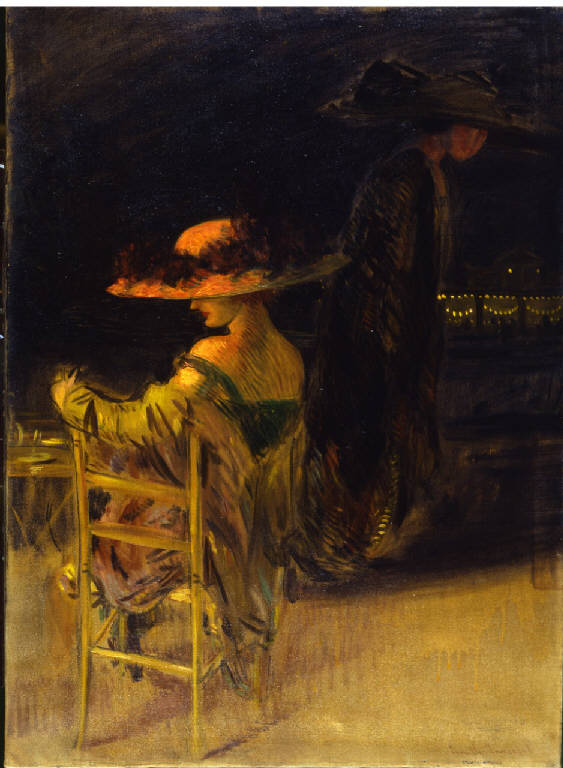 Montmartre, due donne (dipinto) di Innocenti Camillo (inizio sec. XX)