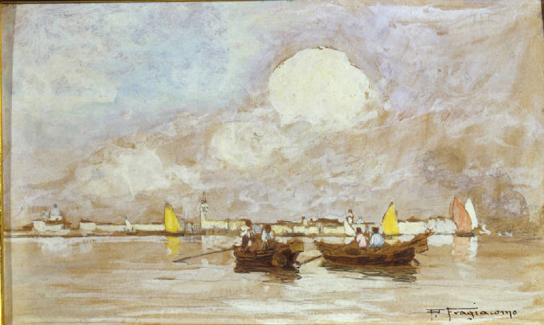 Alba, laguna di Venezia (dipinto) di Fragiacomo, Pietro (ultimo quarto sec. XIX)