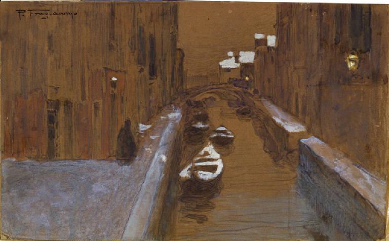 Inverno, veduta veneziana (dipinto) di Fragiacomo, Pietro (ultimo quarto sec. XIX)