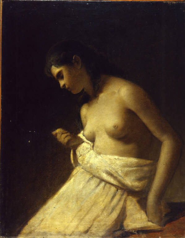 Busto di donna, Nudo di donna a mezzo busto, nudo femminile (dipinto) di Mazza, Giuseppe (terzo quarto sec. XIX)