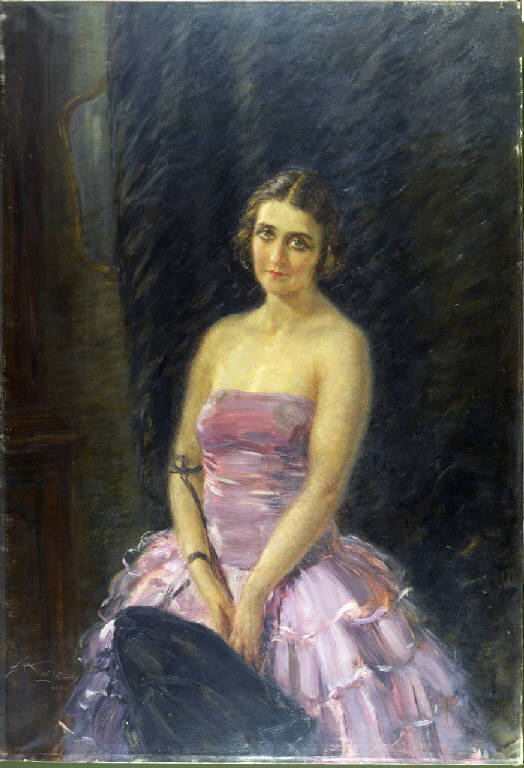 Un ritratto, Signora con vestito lilla, ritratto di donna (dipinto) di Mazza, Aldo (primo quarto sec. XX)