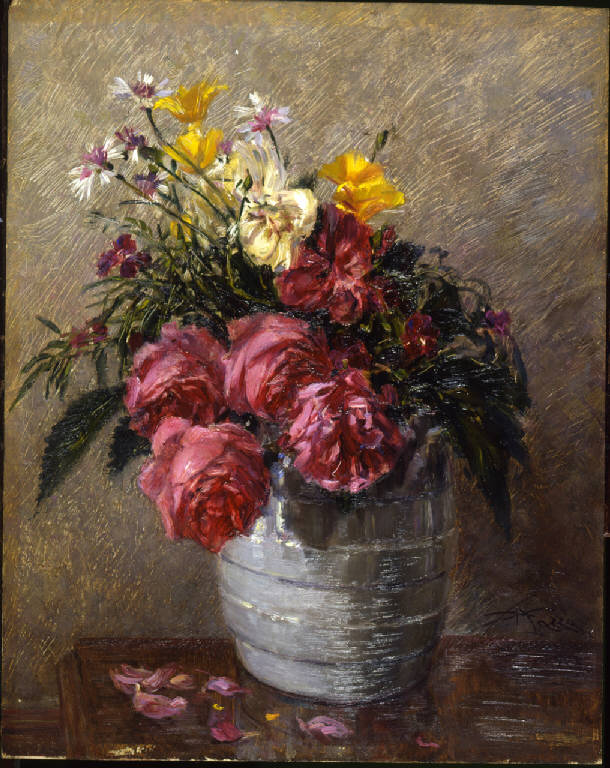 Vaso con fiori, vaso di fiori (dipinto) di Mazza, Aldo (secondo quarto sec. XX)
