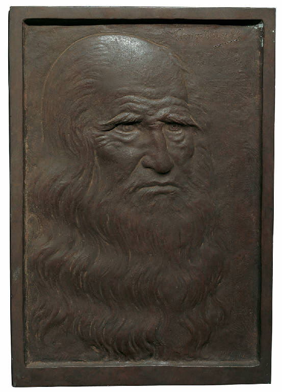Leonardo, Leonardo da Vinci (rilievo) di Minerbi, Arrigo;  (terzo quarto sec. XX)
