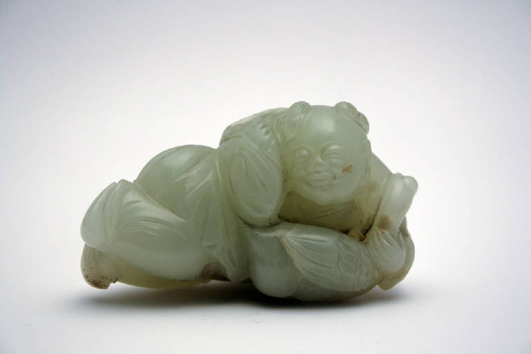 ragazzo con oca (scultura) - manifattura cinese (secc. XVIII/ XIX)