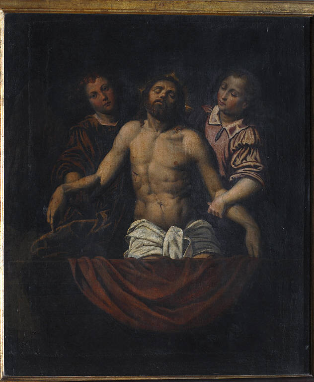 Cristo in pietà sorretto da angeli (dipinto) di Piazza, Muzio (attribuito) (seconda metà sec. XVI)