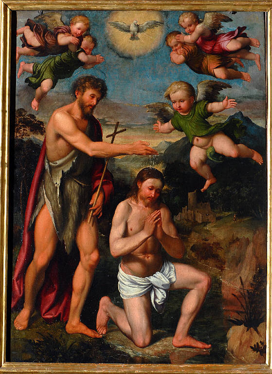 Battesimo di Cristo (dipinto) di Piazza, Callisto; Piazza, Cesare; Piazza, Scipione (esecutore; esecutore; esecutore) (prima metà sec. XVI)