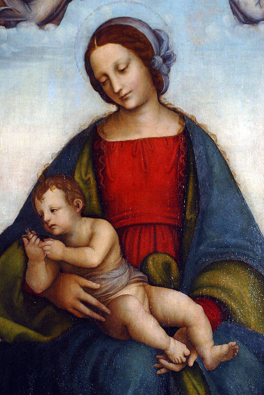 Polittico Berinzaghi, Madonna con Bambino incoronata dagli angeli (pannello) di Piazza, Alberto (esecutore) (prima metà||metà sec. XVI||sec. XVI)