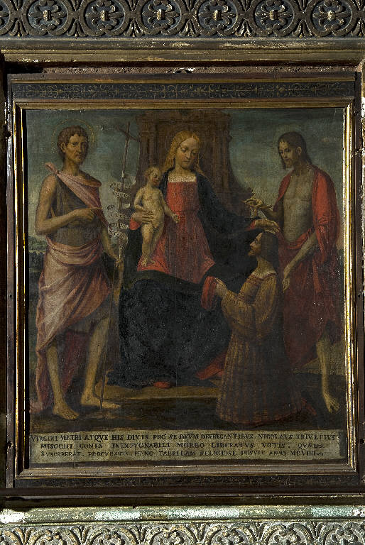 Madonna con Bambino con san Giovanni Battista, san Giacomo e donatore (dipinto) - ambito lombardo (prima metà sec. XVI)