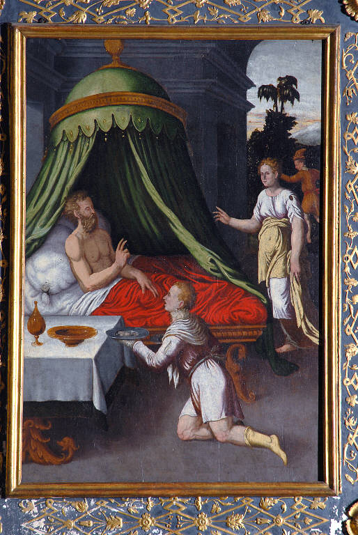 Isacco benedice Giacobbe (dipinto) di Piazza, Fulvio (esecutore) (seconda metà sec. XVI)