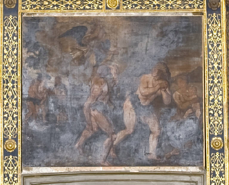 Cacciata di Adamo ed Eva dal paradiso terrestre (dipinto) di Piazza, Fulvio (esecutore) (seconda metà sec. XVI)