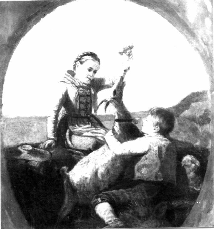 Due bambini in scena agreste (dipinto) - ambito lombardo (fine sec. XIX)