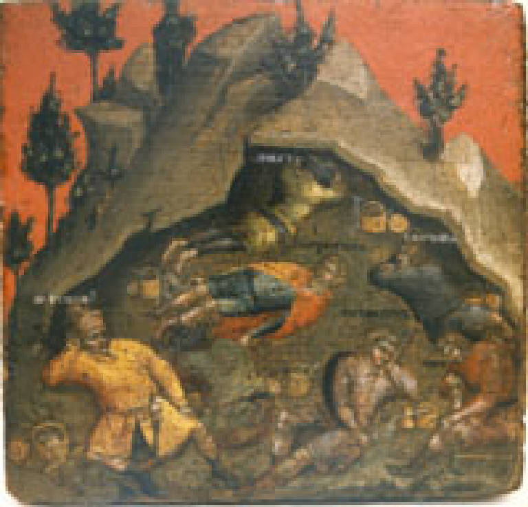 Sette dormienti di Efeso, Sette dormienti di Efeso nella spelonca (dipinto) di maestro emiliano (attr.) - ambito emiliano (seconda metà sec. XIV)