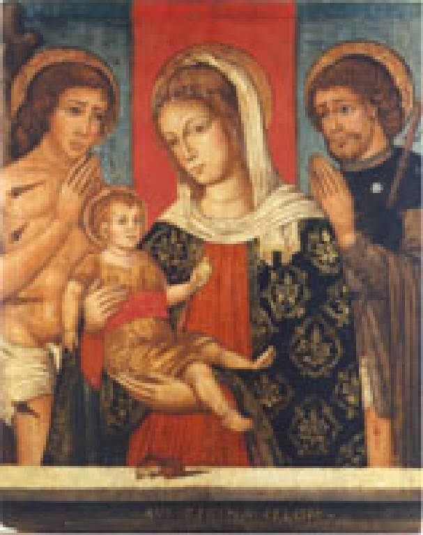 Madonna con Bambino, S. Sebastiano e S. Rocco (dipinto) di madonnaro veneto (attr.) - ambito veneto (inizio sec. XVI)
