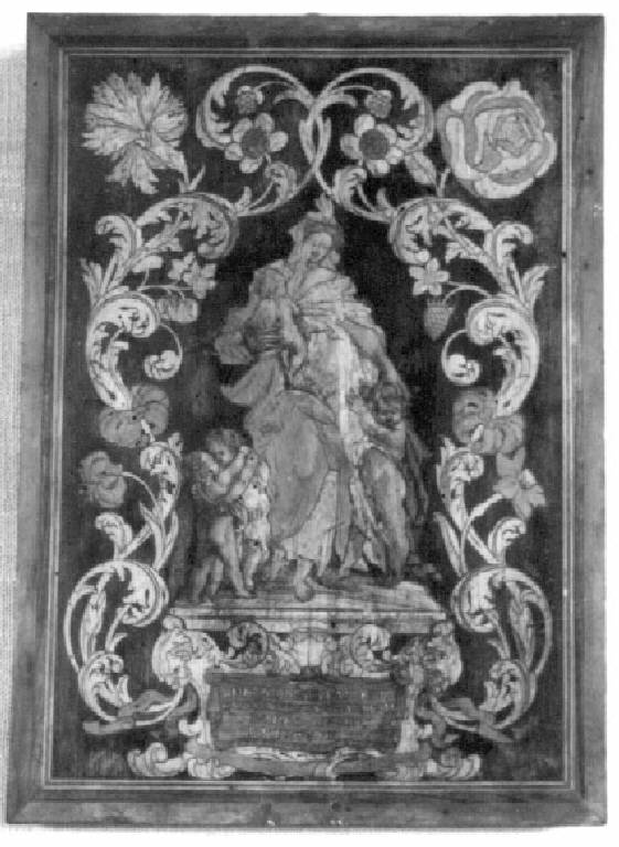 Madonna con Bambino e putti (tarsia lignea dipinta) di G.B.C. (?) (attr.) - ambito lombardo-bresciano (secondo quarto sec. XVIII)
