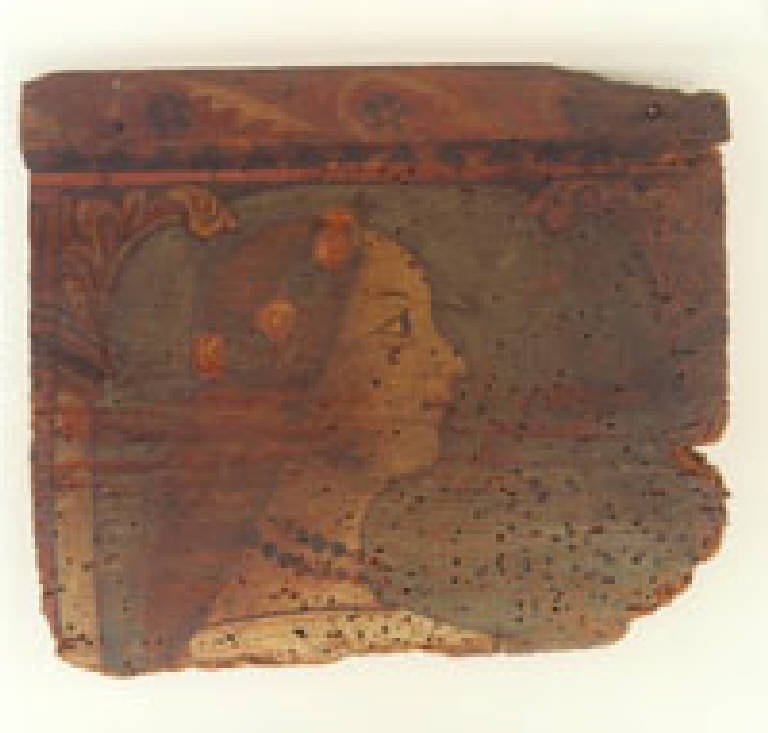 Testa di nobildonna (petenella dipinta) - ambito del Da Cemmo (ultimo quarto sec. XV)