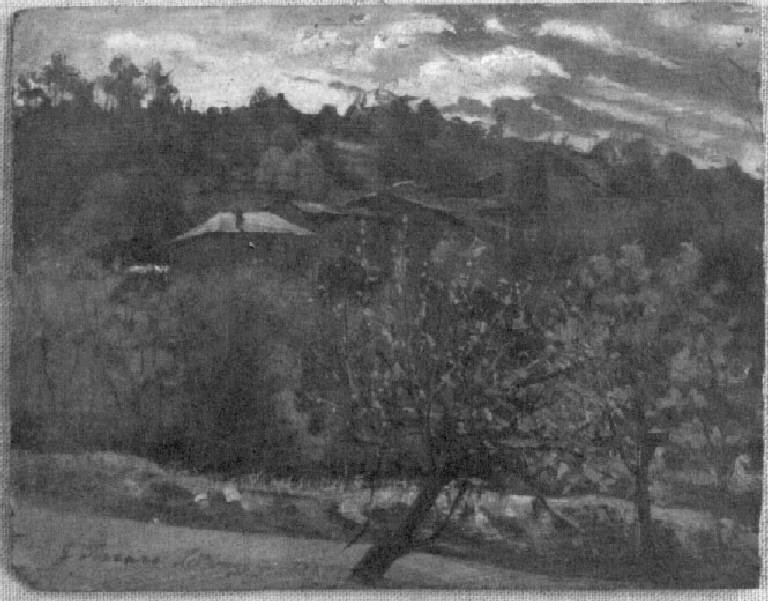 Paesaggio con cascine (dipinto) di G. Ferraro Pedrazzini (attr.) - ambito lombardo (primo quarto sec. XX)