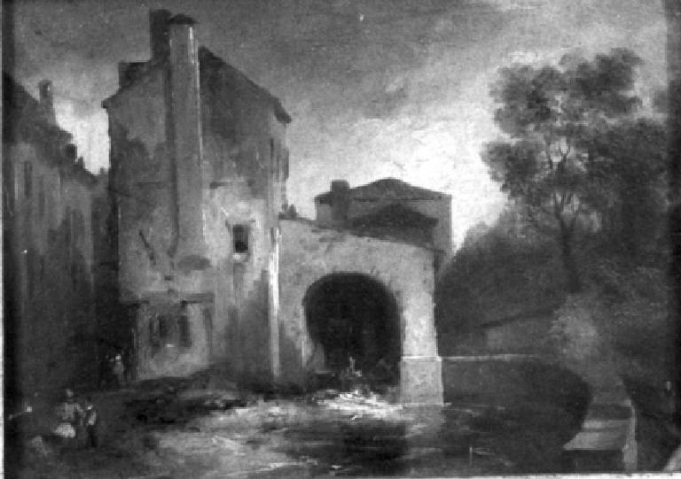 PAESAGGIO CON MULINO (dipinto) di Mosè Bianchi (attr.) (secc. XIX/ XX)