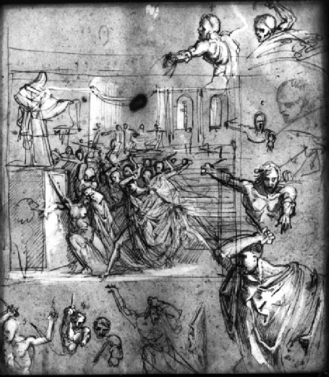 LA MORTE DI CESARE (disegno) di Giuseppe Bossi (attr.) (secc. XVIII/ XIX)