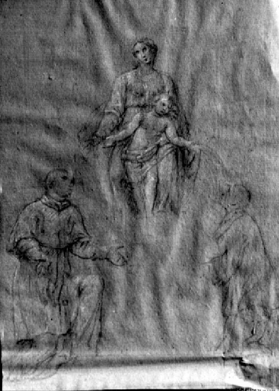MADONNA CON BAMBINO E DUE SANTI (disegno) di Giuseppe Teosa (attr.) (secc. XVIII/ XIX)