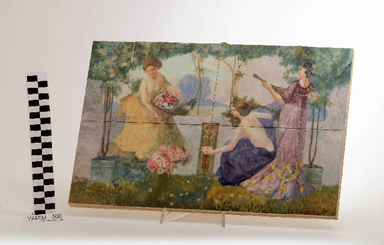 Paesaggio lacustre con ninfe (pannello) di Società Ceramica Italiana Laveno; Bellorini Giuseppe (secondo quarto sec. XX)