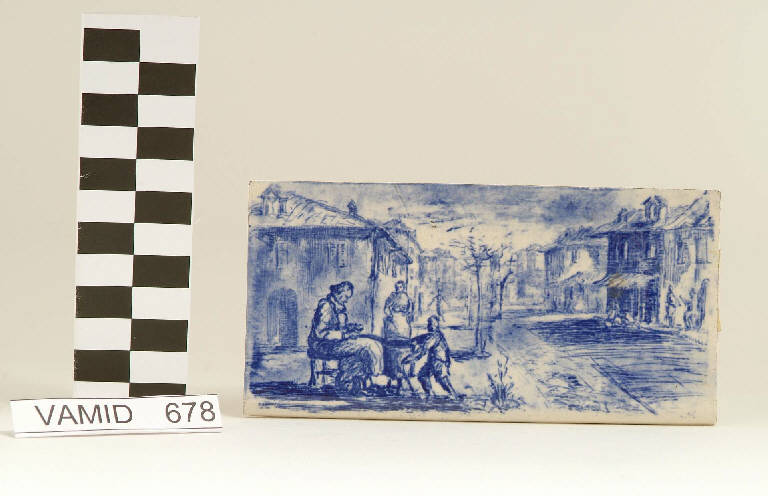 Veduta di paese (piastrella) di Bellorini Giuseppe; Società Ceramica Italiana Laveno (secondo quarto sec. XX)