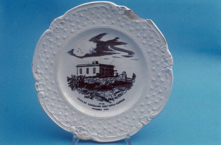Casa di Garibaldi nell'isola Caprera (piatto piano) di Società Ceramica Richard (sec. XIX)