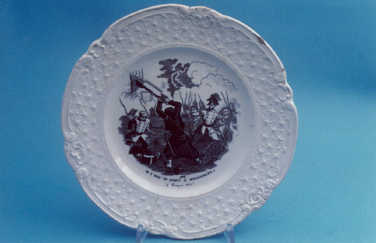 Primo reggimento degli Zuavi a Melegnano (piatto piano) di Società Ceramica Richard (sec. XIX)