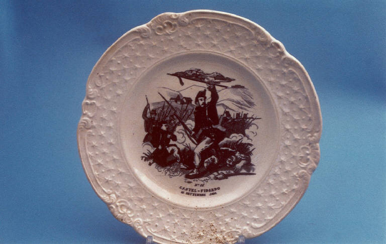 Battaglia di Castelfidardo (piatto piano) di Società Ceramica Richard (sec. XIX)