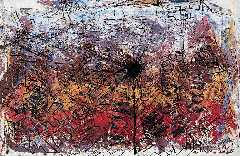 New York City (Explosion), Paesaggio con architetture (dipinto) di Congdon Grosvenor, William - ambito statunitense Action Painting (sec. XX)