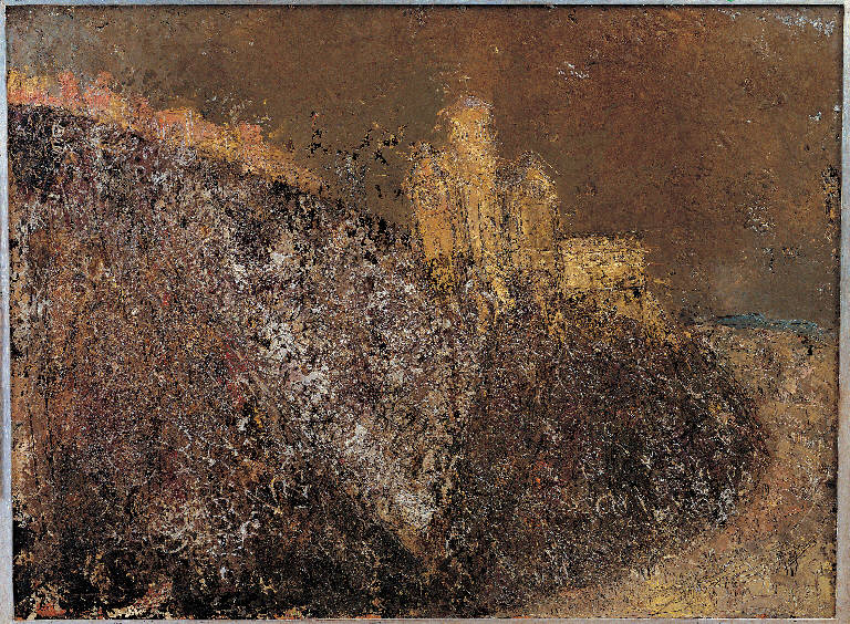 Assisi, 2, Paesaggio con architetture (dipinto) di Congdon Grosvenor, William - ambito statunitense Action Painting (sec. XX)