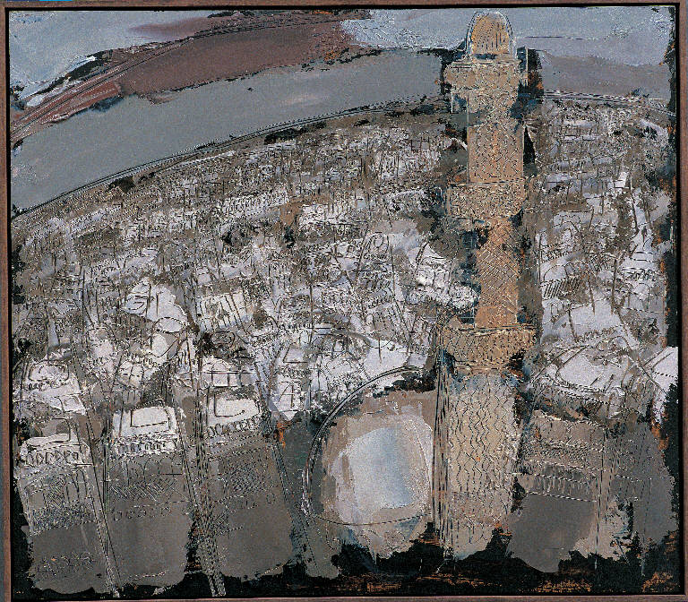 Sana'a citta' bianca, 1 (Sana'a Yemen, 1), Paesaggio con architetture (dipinto) di Congdon Grosvenor, William - ambito statunitense Action Painting (sec. XX)