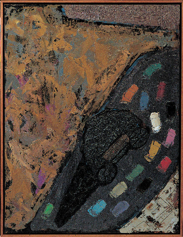 Napoli, carro funebre, Paesaggio con architetture (dipinto) di Congdon Grosvenor, William - ambito statunitense Action Painting (sec. XX)