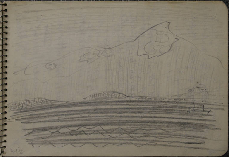 Santorini, PAESAGGIO (disegno) di Congdon Grosvenor, William - ambito statunitense Action Painting (seconda metà sec. XX)