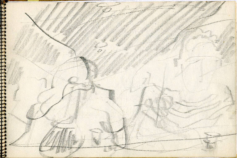 Venezia, INTERNO DI CAFFE' CON FIGURE (disegno) di Congdon Grosvenor, William - ambito statunitense Action Painting (seconda metà sec. XX)