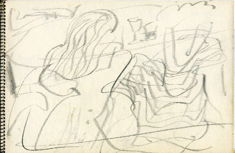 Venezia, INTERNO DI CAFFE' CON FIGURE (disegno) di Congdon Grosvenor, William - ambito statunitense Action Painting (seconda metà sec. XX)