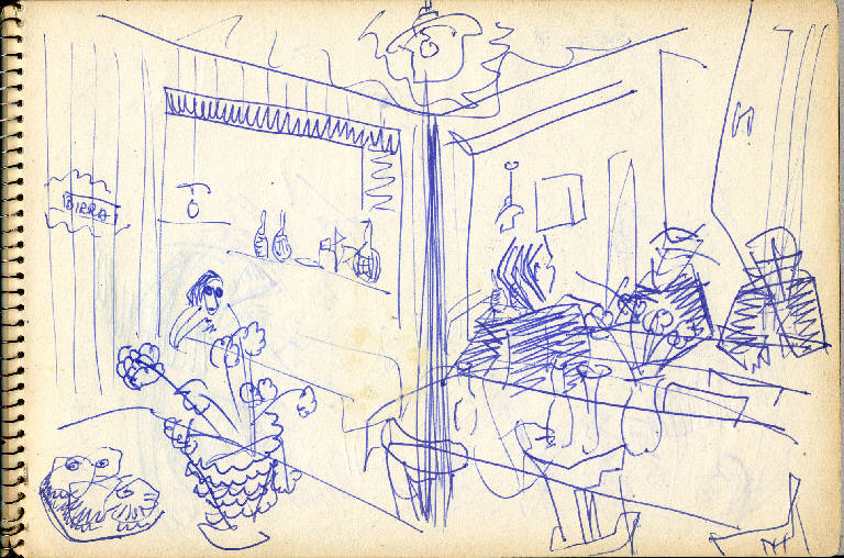 Venezia, CAFFE' CON FIGURE (disegno) di Congdon Grosvenor, William - ambito statunitense Action Painting (seconda metà sec. XX)