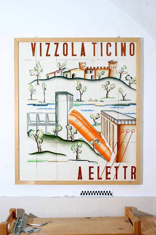 Vizzola Ticino, Veduta di Vizzola Ticino (pannello) di Andlovitz Guido; Società Ceramica Italiana Laveno (sec. XX)