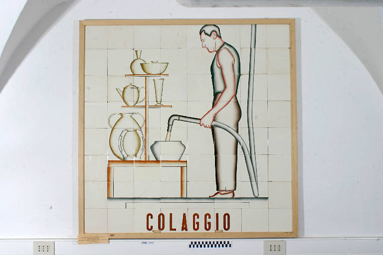 Colaggio, Operaio al colaggio della terraglia (pannello) di Andlovitz Guido; Società Ceramica Italiana Laveno (sec. XX)