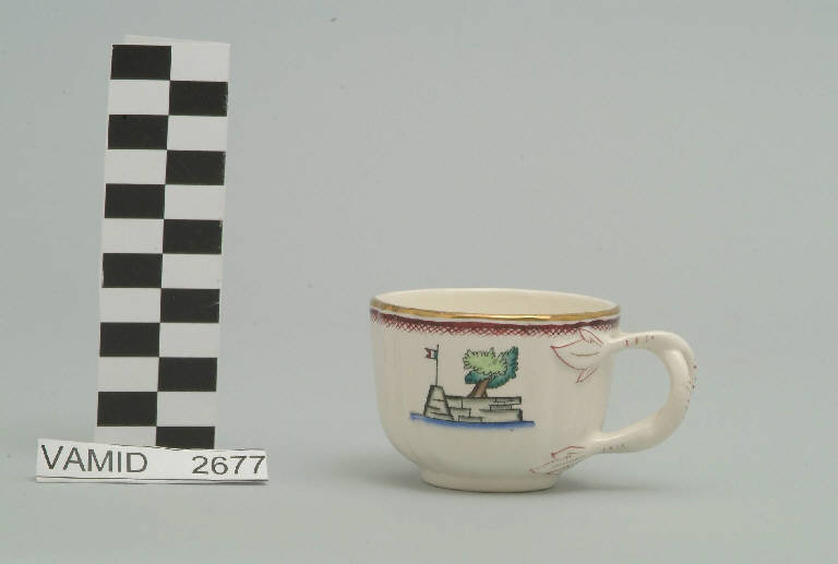 Veduta ed elementi caratteristici del Lago Maggiore (tazza da caffè) di Andlovitz Guido; Società Ceramica Italiana Laveno (sec. XX)