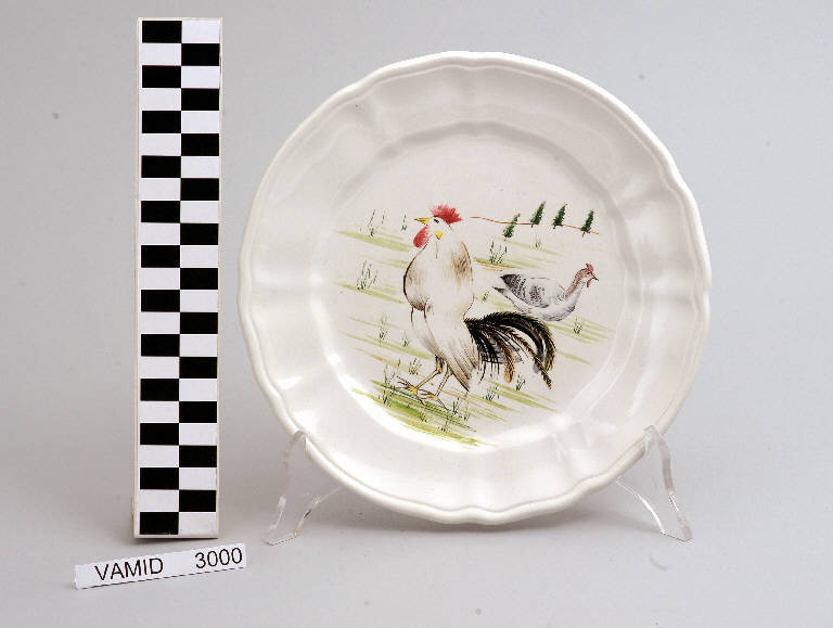 Gallo e gallina (piatto piano) di Società Ceramica Richard Ginori; Tamburini Rosetta (sec. XX||sec. XX)