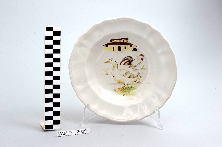 Anatra e gallo (piatto fondo) di Società Ceramica Richard Ginori; Tamburini Rosetta (sec. XX||sec. XX)