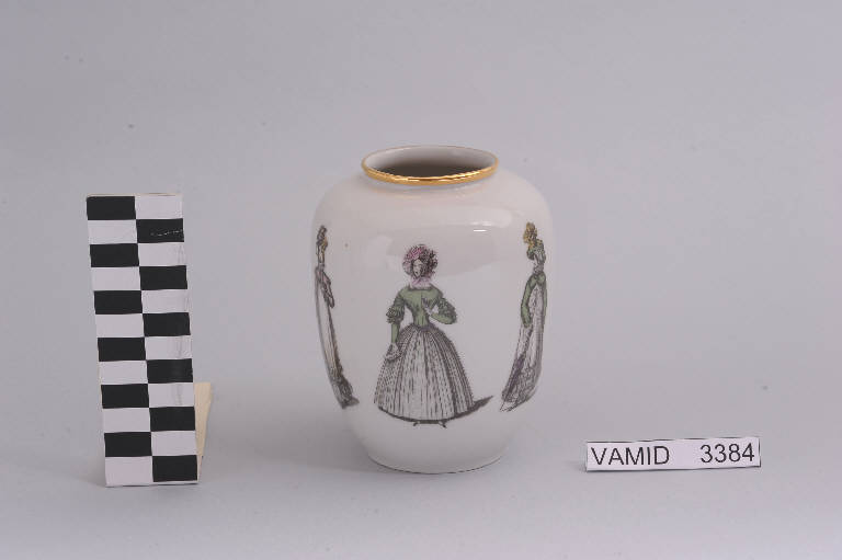 Giovani donne in abito ottocentesco (vaso da fiori) di Società Ceramica del Verbano (sec. XX)