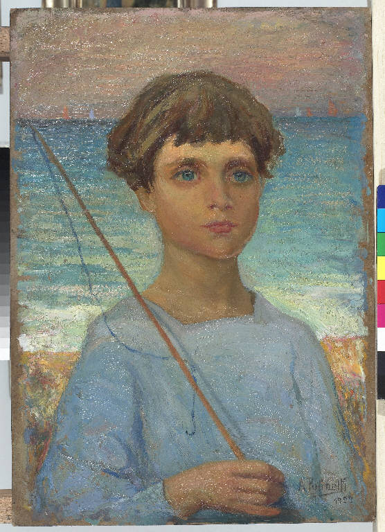 Il piccolo pescatore, Ritratto di bambino (dipinto) di Pasinetti, Antonio - ambito lombardo (inizio sec. XX)